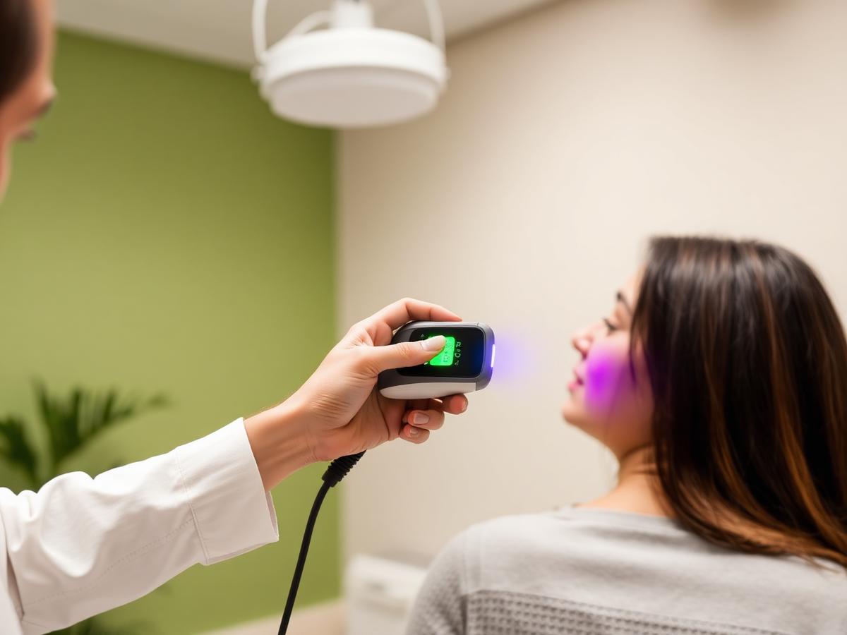 GVL handheld laser applied to a patient's shoulder in clinic
